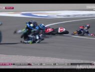 Secuencia de la caída múltiple en la última curva de Valencia en Moto3 13 Caida Vazquez Fenati Antonelli 12