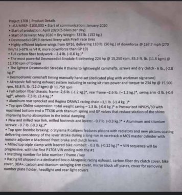 BikeLeaks. Ducati Superleggera V4 2020: ¡Datos desvelados del 'Project 1708'! 12 Ducati Superleggera V4 2020 documento BikeLeaks